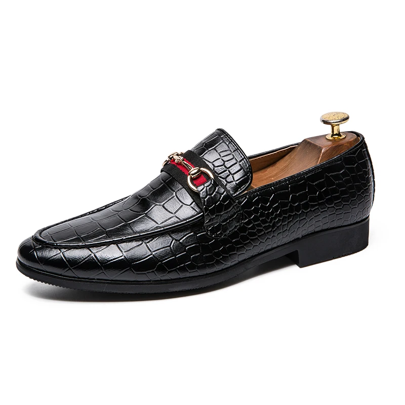 POLALI/Роскошная брендовая модная повседневная мужская обувь из кожи аллигатора; черные мужские лоферы без шнуровки из натуральной кожи; Вечерние туфли на плоской подошве для вождения - Цвет: Черный