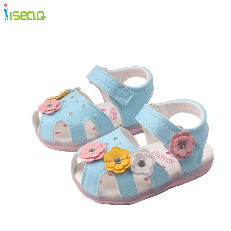 Сандалии для маленьких девочек; обувь принцессы с цветами для малышей; Новая Стильная летняя Милая обувь для маленьких девочек; детские сандалии для младенцев - Цвет: Синий