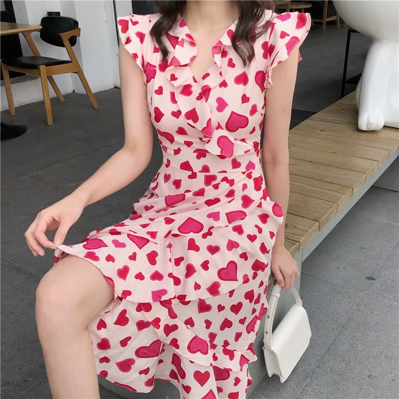 

QIANYUIER Summer Women Vintage Print Boho Chiffon Beach Maxi Dress Ruffles Casual V-Neck Holiday Dress Femle 2019