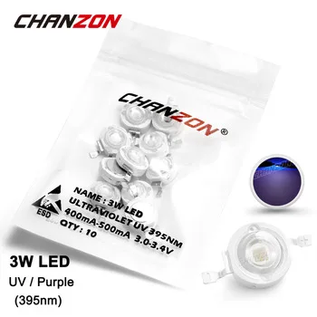 10 Pieces 3W LED Light Bulb Lamp UV Ultraviolet 395nm 400mA-500mA High Power 3 W Watt Purple 395 nm Chip 3Watt COB for Printer