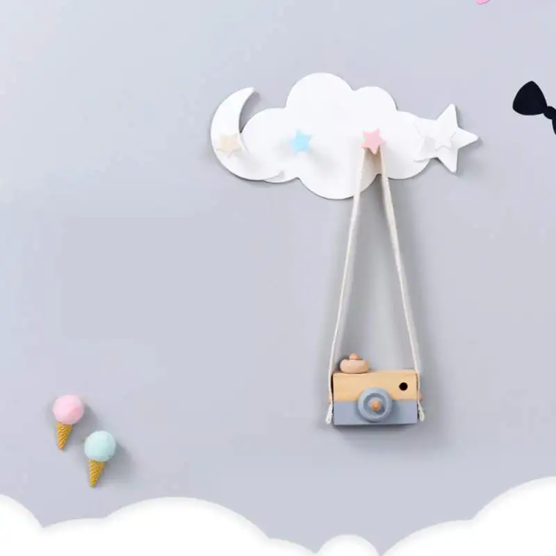 

Cute Cloud Star Four Wall Mounted RackHooks Clothes Storage Towel Hanger Holder Adjustable Wall Sticker Bathroom Decor