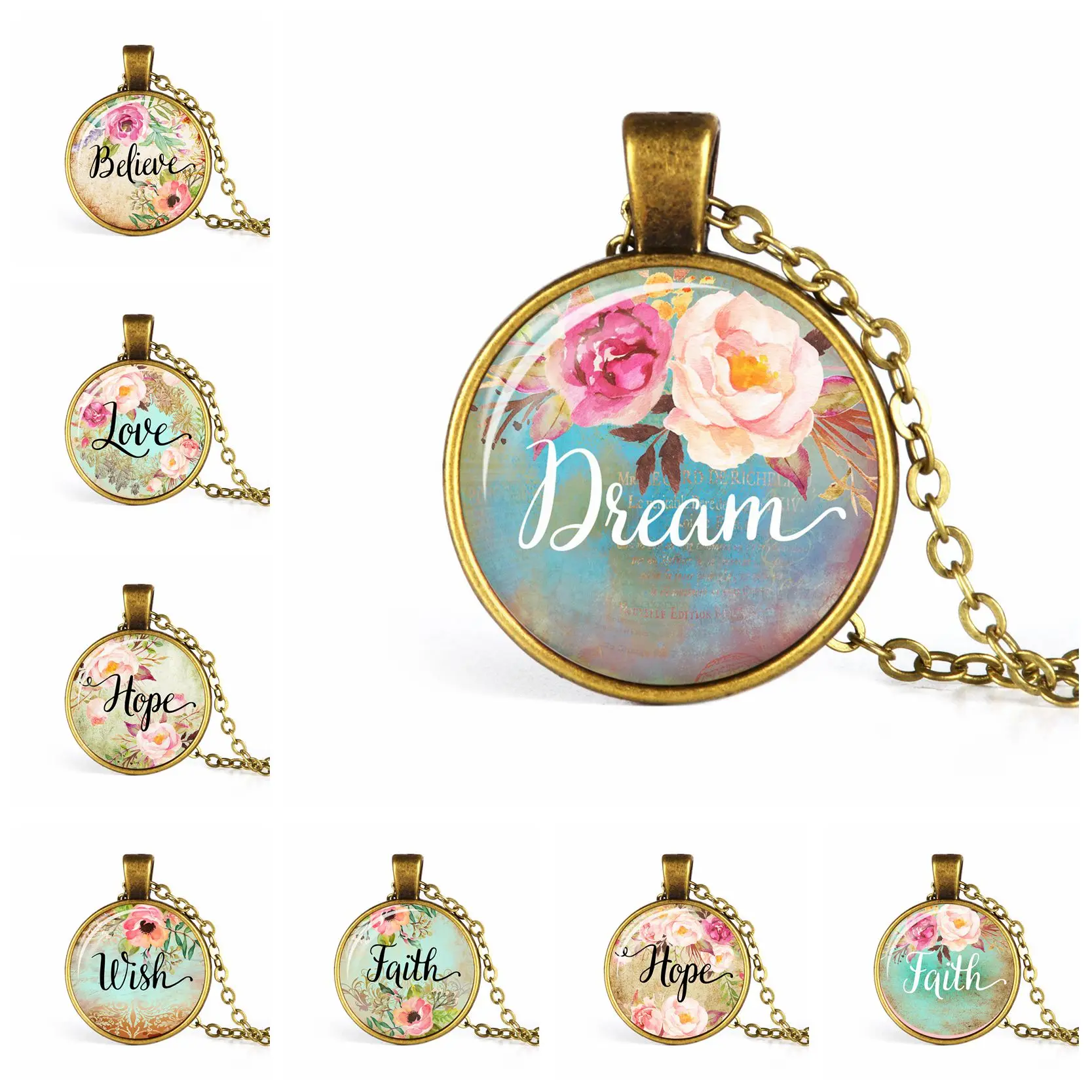 

Bible Verse Love Wish Dream Letter Necklace Quote Inspirational Women Men Christian Jewelry Gifts Creative Antique Bronze Chain