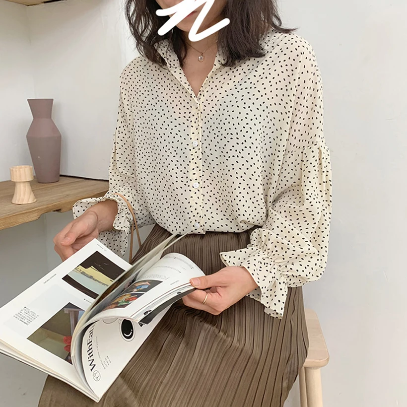 

Spring and summer new style Floral chiffon shirt Korean wave long sleeve chiffon shirt
