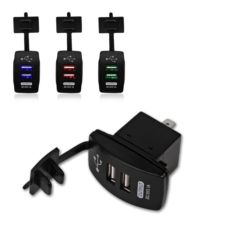 

12-24V Dual USB Car Charger Rocker Switch 5V 3.1A Universal Auto Charger for Car Motorcycle Electric Car ATV Boat