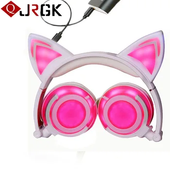 

Foldable Cat Ear Headphones Wired Gaming Earphones With LED Light Flashing Glowing Headset For PC Laptop Computer Phone Headband
