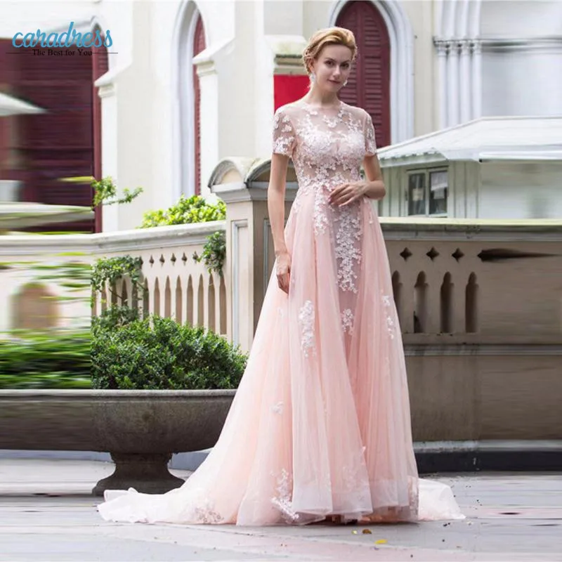 Cheap Pink Prom Dresses 2017 A Line Evening Women Party dress Applique