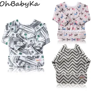 

Ohbabyka Baby Feeding Bibs Neck Hook&Loop Adjustable Waterproof Long Sleeve Kids Feeding Clothes for Feeding Spills 3PCS/Pack