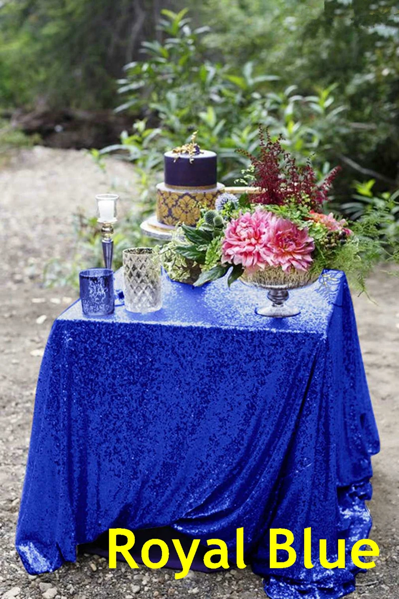 

Royal Blue tablecloth 90x132in Glitter Round Rectangular Embroidered Sequin Table cover for Wedding Party Christmas Decor-9525