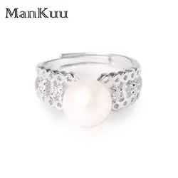 ManKuu Обручение стерлингового серебра 925 кольцо AAA + натуральный пресноводный жемчуг полые резные Дизайн микро проложить Кольца с алмазами