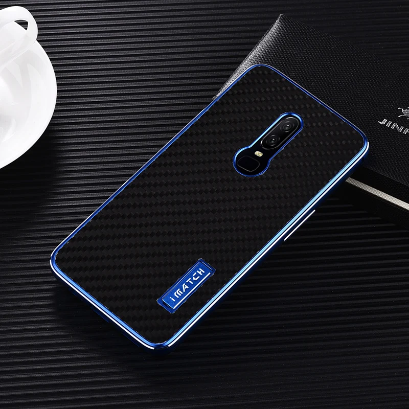 iMatch Luxury Aluminum Metal Bumper Carbon Fiber Back Cover Case for OnePlus 6