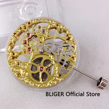 Роскошные 17 Драгоценности Золотой азиатские полный скелет соответствует размерам, мужские часы 6497 ручной часового механизма движения BM4