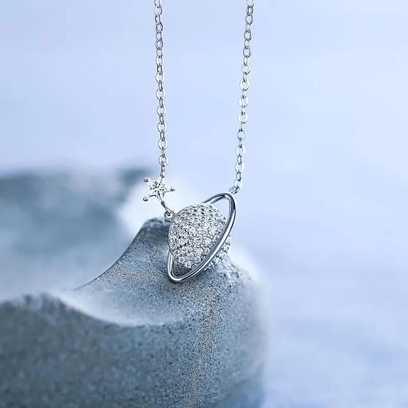 Herwish Дизайн Блестящая планета Подвеска Ожерелье s Bling серебро 925 ювелирные изделия