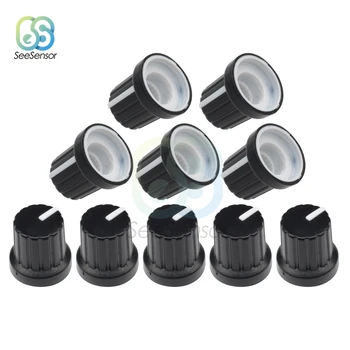 

10Pcs WH148 6mm Shaft Hole Dia Plastic Threaded Knurled Potentiometer Knobs Caps