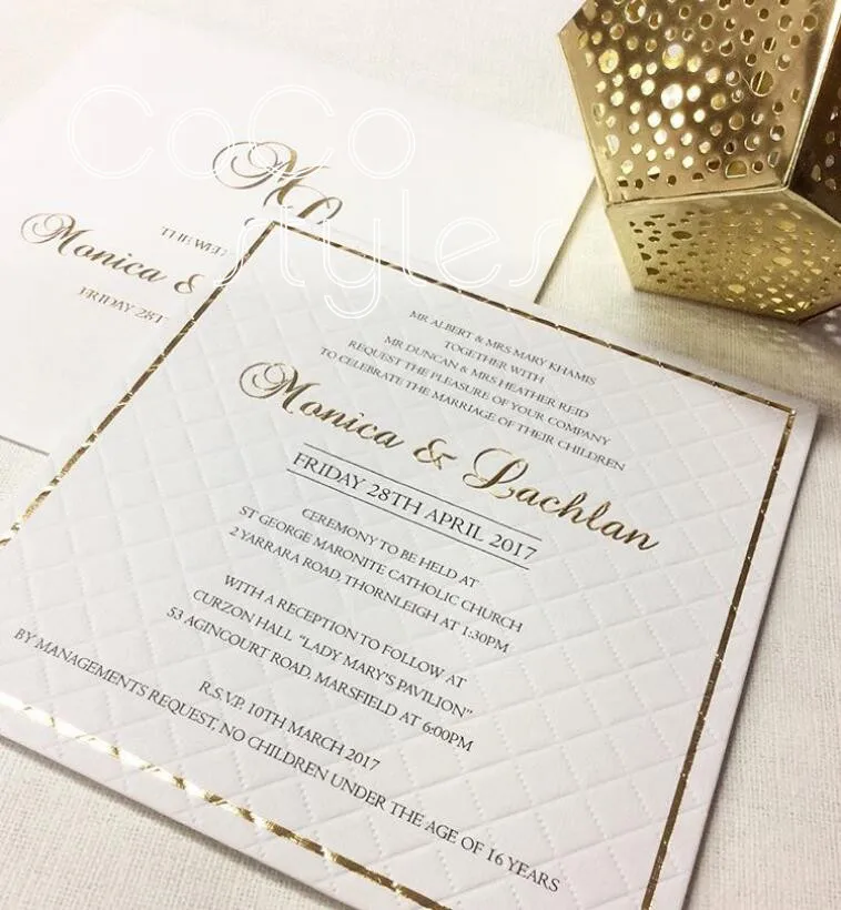  Cocostyles personalized elegant single hardcover wedding invitation with gold foiling for modern we - 32878416358