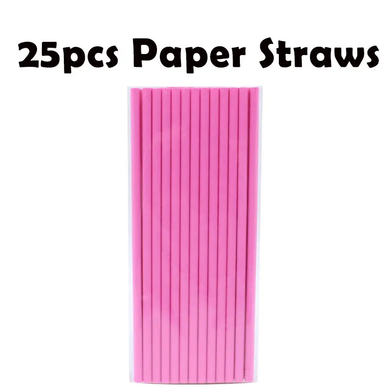 65pcs Birthday Wedding Decorations Pink Disposable Tableware Cups Plates Paper Straws Party Supplies Baby Shower Favors - Цвет: Paper Straws-25pcs