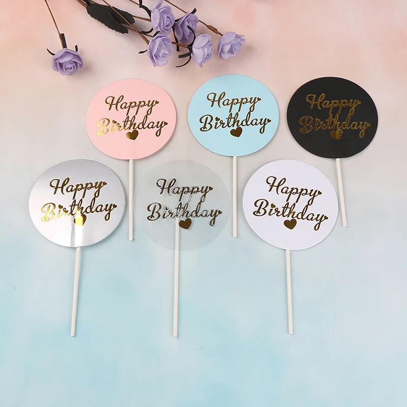 

Ins Style Round Bronzing "Happy Birthday" Crown Bow-knot Cake Topper Dessert Decoration for Wedding Birthday Party Gifts