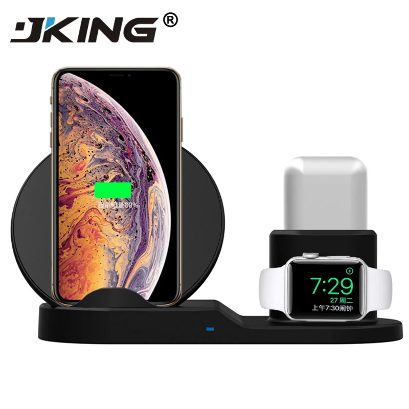 

JKING 3 In 1 QI Wireless Charger for iPhone X XS MAX Watch 1 2 3 4 Airpod Samsung Galaxy S8 Note 9 Watch Fast Wireless Charging