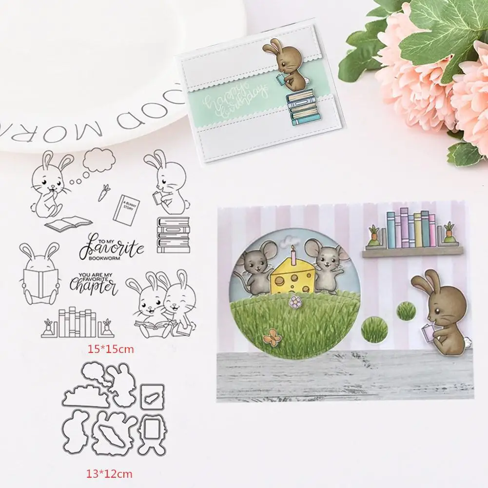 

HobbyLane Rabbit Reading Books Pattern Metal Cutting Dies For Scraping Book Children DIY Stamps