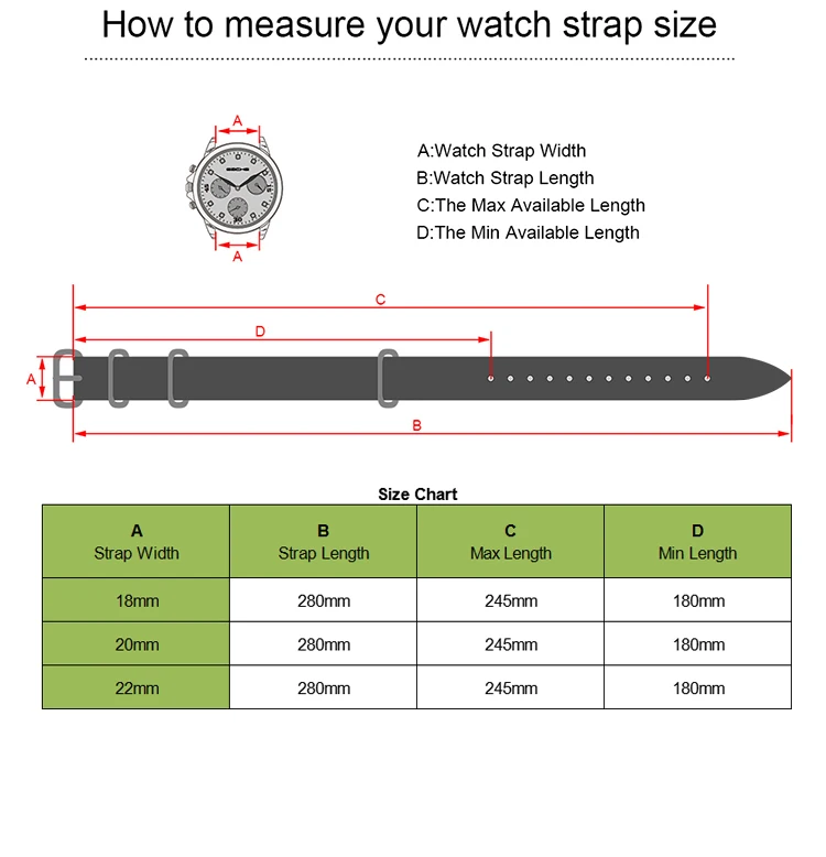 Watch Band Width Size Chart