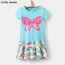 Little maven/Новинка года; летнее Брендовое платье с принтом бабочки для маленьких девочек; Детские хлопковые платья с короткими рукавами и надписью; S0318