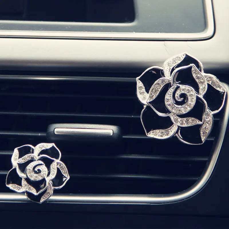 1 шт. автомобильный Цветок Твердый вентиляционный зажим духи Алмазный кондиционер цветы стиль - Название цвета: black