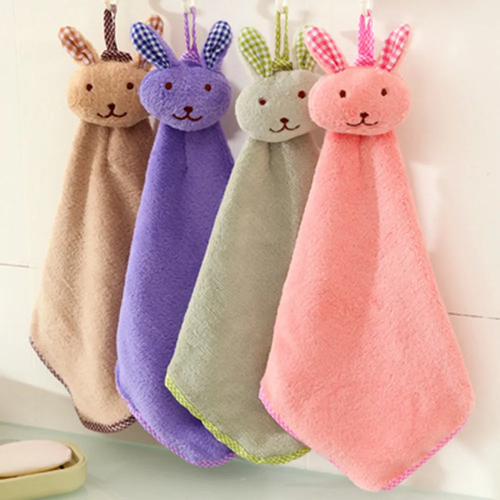 Милое детское полотенце для рук с кроликом для малышей, мягкое плюшевое полотенце для купания с животными из мультфильмов, детское полотенце для ванной, 4 цвета - Цвет: random