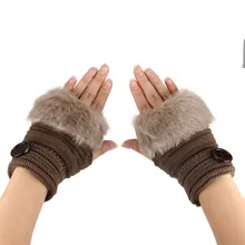 Amaizng модные зимние вязаные искусственные меховые без пальцев перчатки женские наручные мягкие теплые варежки
