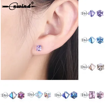 

Cxwind Fashion 7 Colors Stud Earrings for Women Girl Geometric Square Crystal Bling Earrings Piercing Cube oorbellen Jewelry