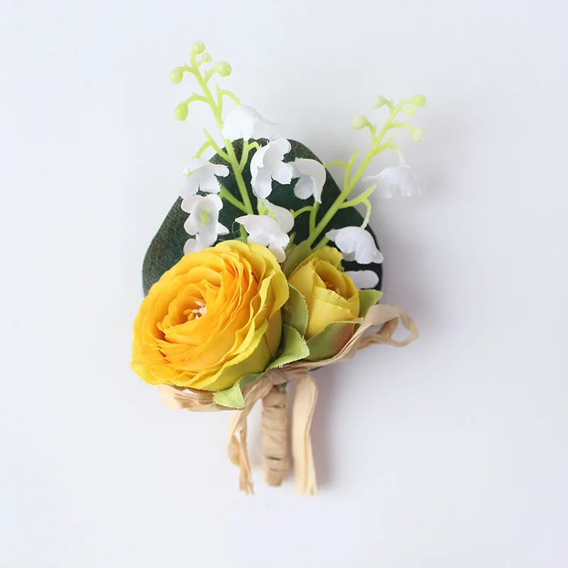 15105-Boutonniere Flowers wedding wrist corsage flowers silk roses yellow  (34)