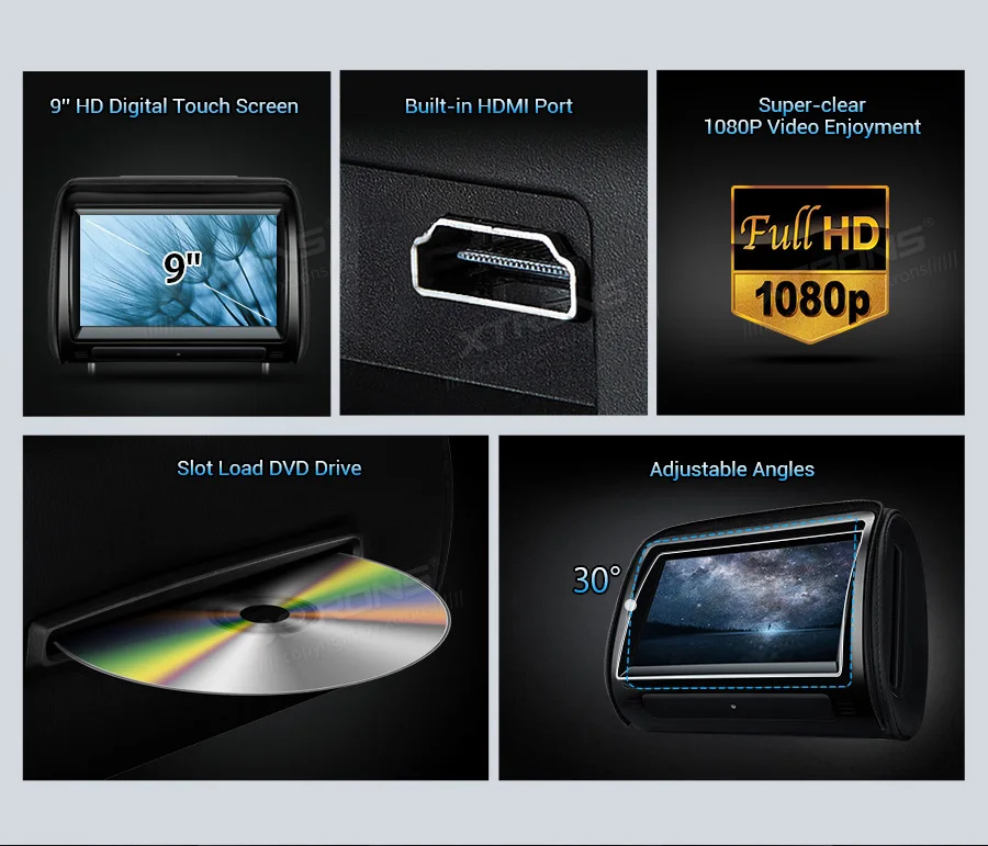 XTRONS 2 шт. 9 ''дюймовый монитор подголовник автомобиля dvd-плеер 1080P видео цифровой сенсорный экран кожаный чехол HDMI USB SD+ IR наушники
