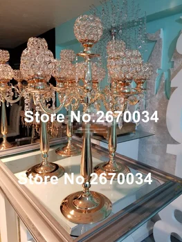 

New style Wedding Crystal Candelabras Gold Wedding Candelabrum/candelabra/candlestick Candle Holder Table Centerpiece sunmood116