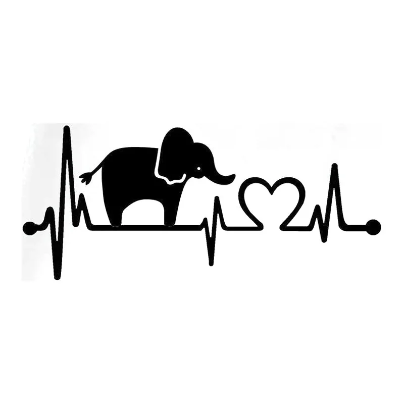 

20.3cm*8.9cm Elephant Heartbeat Monitor Vinyl Car Styling Car Sticker Black/Silver S3-4932