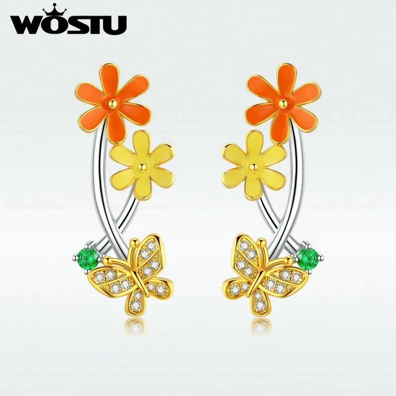

WOSTU 2019 Spring New Style Butterfly Flower Clear Zircon Drop Earrings For Women Wedding Party Dangle Earrings Jewelry SDTE176