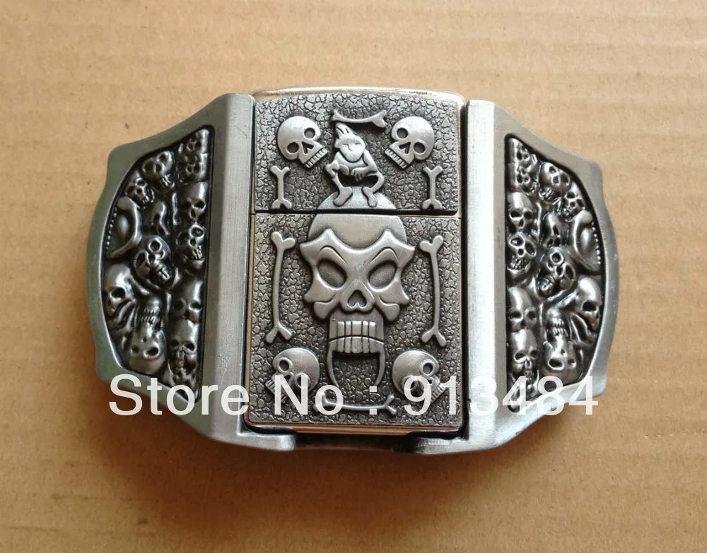 

Skull belt buckle with kerosene lighter with pewter finish JF-B686 brand new condition with continou,stock