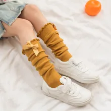 Новые популярные хлопковые длинные милые носки с бантиком для маленьких девочек, весенне-осенние детские гольфы высокого качества, подарок