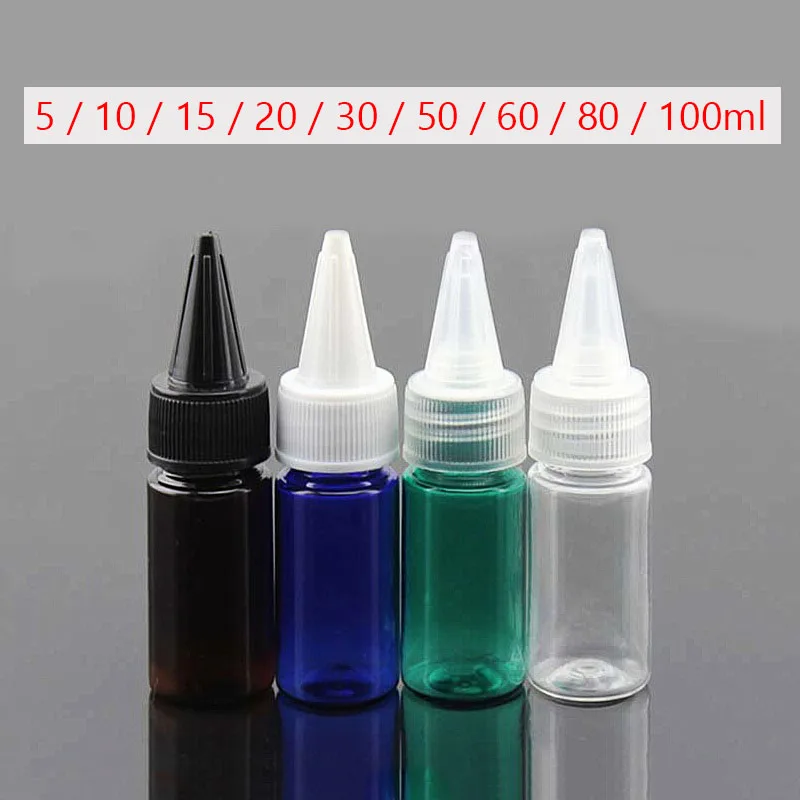 

10PCS - 5ml/10ml/15ml/20ml/30ml/50ml/60ml/80ml/100ml Clear Empty Plastic bottle with Twist Pointed Top Cap E Liquid Dropper Vial