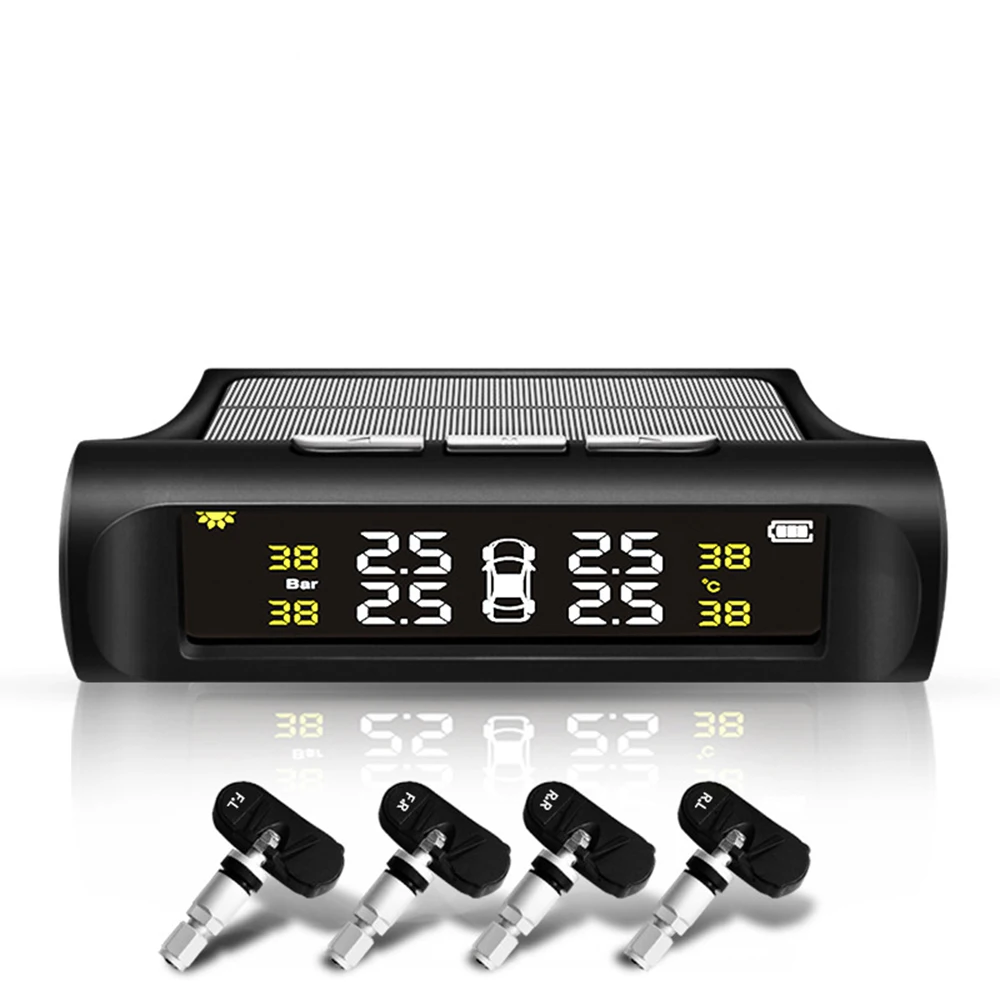 

Solar Charging Car TPMS Tire Pressure Monitoring System HD Digital LCD Display Auto Alarm System Wireless With 4 Sensor DY342