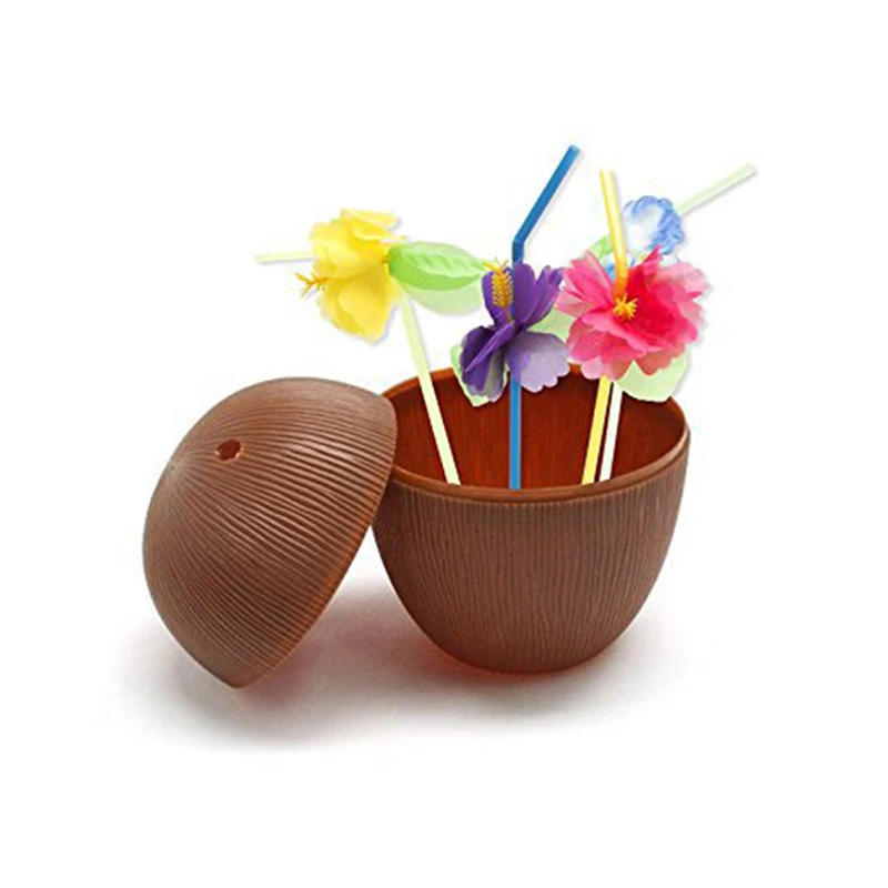

Pineapple Coconut Drink Cups with Flower Straws Fruit Shape Drink Cups for Hawaiian Summer Beach Party Supplies pineapple cup