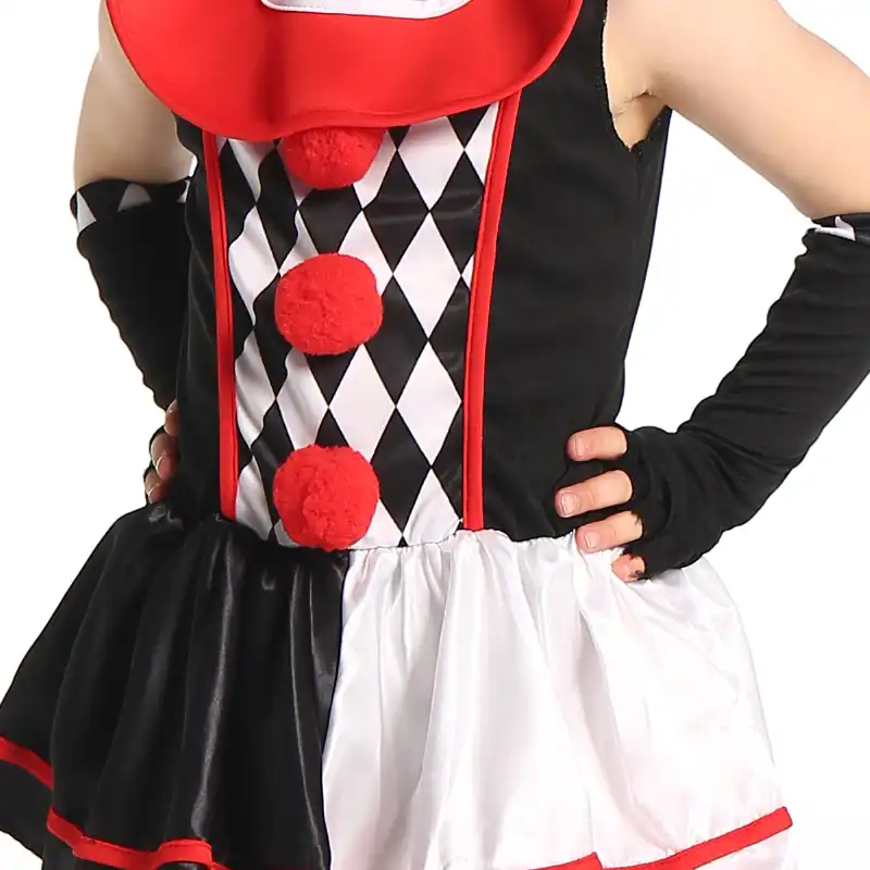 Girls Evil Jester Costume Scary Harlequin Clown Halloween Costume Fancy Dress