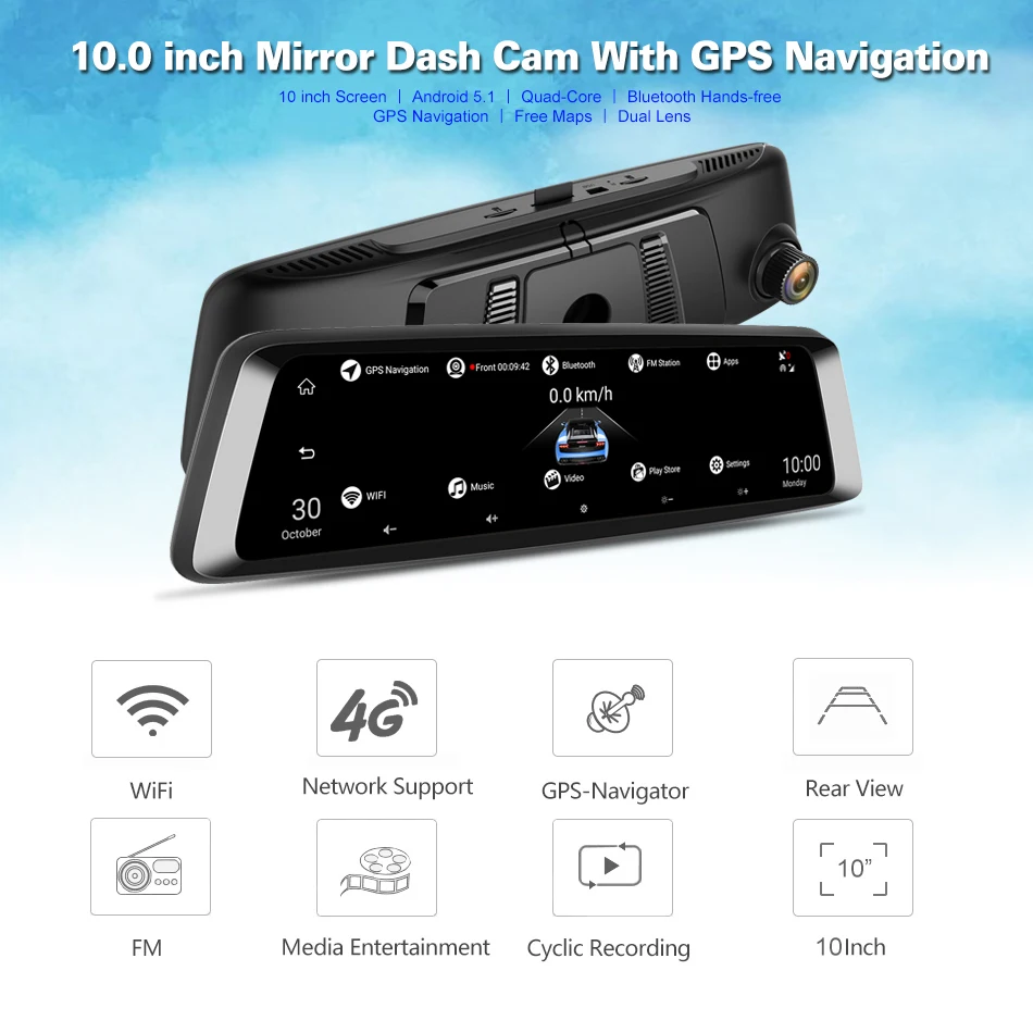 Dealcoo 10' сенсорный экран зеркало заднего вида регистраторы ADAS Wi Fi 4 г dvr автомобиля