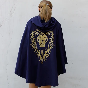 

Game Clock Cosplay WoW Alliance Shirt Cloak with Cap Navy Blue Shawls Cotton Cloak Hoodie Cape Poncho for Adult Men Women