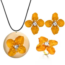 ZHIMO, модное знаменитое ожерелье с кожаной веревкой, желтый, красный, черный, с рисунком цветка, комплект ювелирных изделий для невесты, свадебные ювелирные наборы для женщин