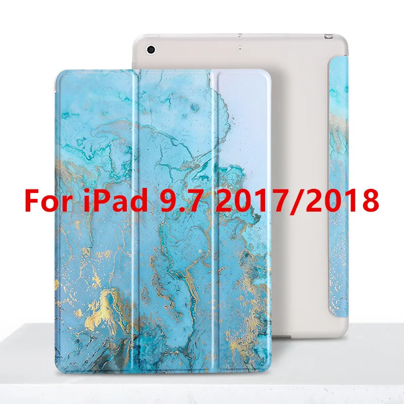 Мраморный чехол для iPad кожаный силиконовый чехол для iPad Air 2 1 Pro 10,5 Авто сон/Пробуждение Coque для Funda iPad 234 - Цвет: Blue  9.7 2017