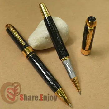 

ROLLER BALL PEN + BALLPOINT PEN 2 PCS JINHAO 250 BLACK WITH WHITE STRIPE GOLDEN TRIM