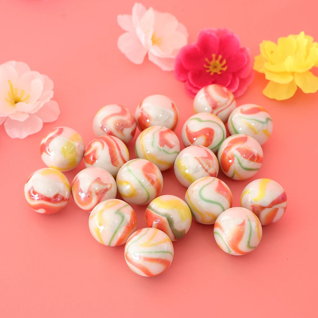 20pcs 25mm Floral Stripes Glass Bead Marbles Ball Run Stress Swirl Toy Decor