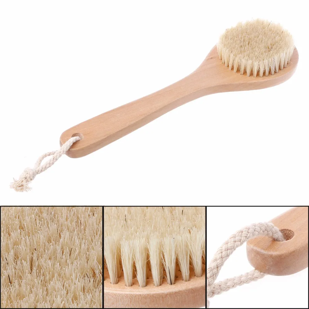 Round Head Long Wooden Handle Natural Bristle Skin Exfoliation Body