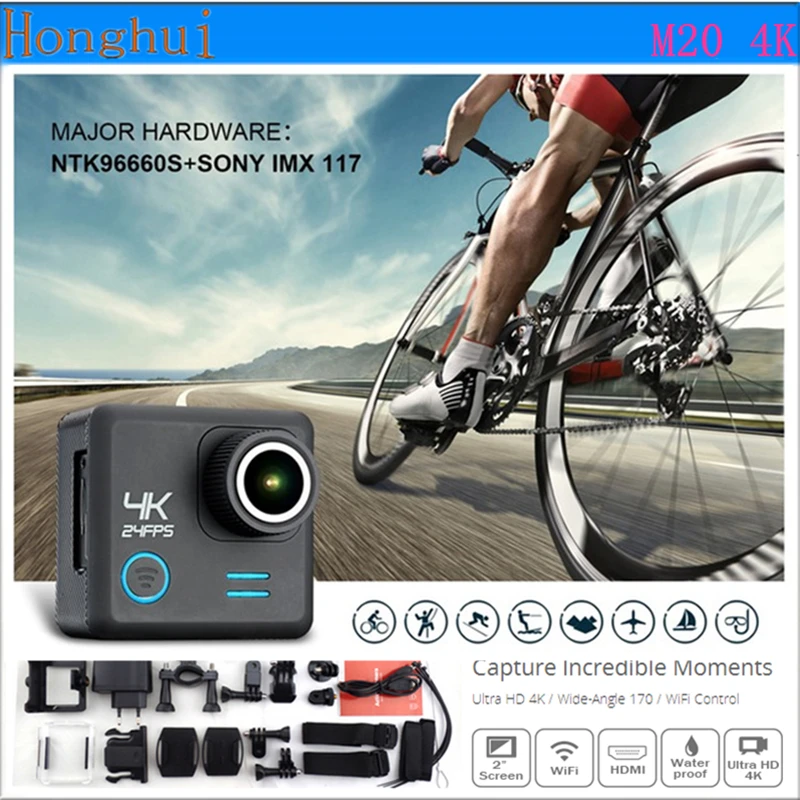Action Camera M20 4K 24fps ultra HD16MP Sport Camera Mini out door Camara NOVATEK NT96660 WiFi 2.0" Waterproof 30m Action Camera