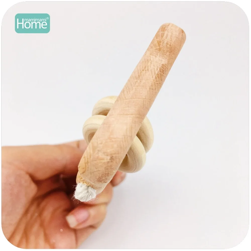 MamimamiHome Baby Toys Beech Wood Bear Hand Teething Wooden Ring Can Chew Beads Play Gym Montessori Toys Baby Rattles  