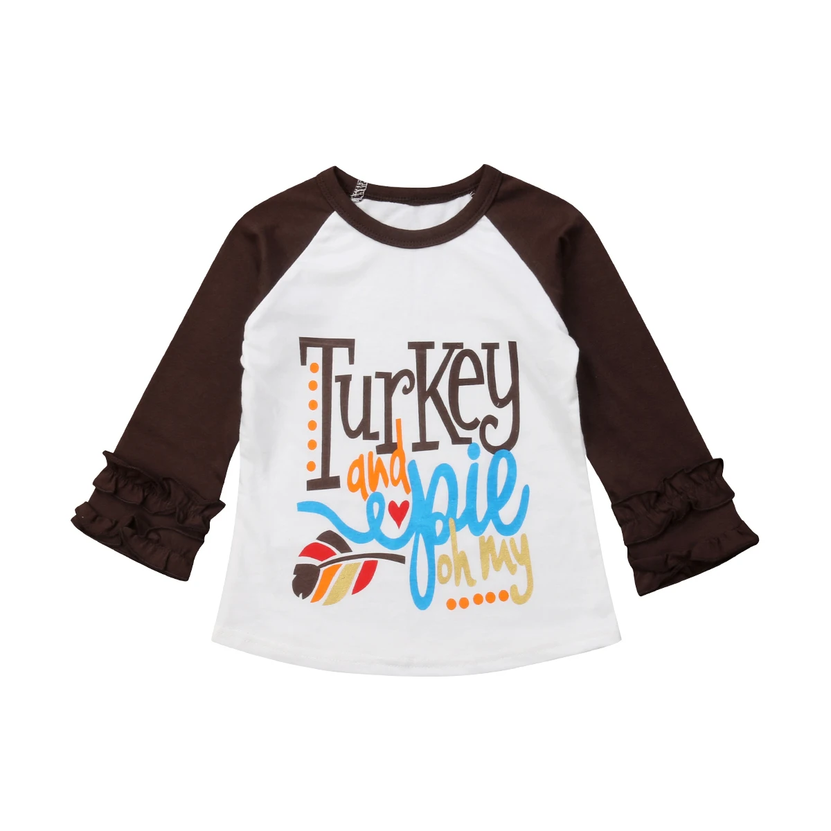 

1-6Y Toddler Kids Baby Girl Thanksgiving Turkey Clothes Ruffles Long Sleeve Cotton T-shirt Tee Tops Outfits Party Costume