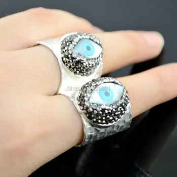 

New Charms ~ 5pcs Silver Plated Rhinestone Crystal Rings , Shell Eye Ring Jewelry Finding